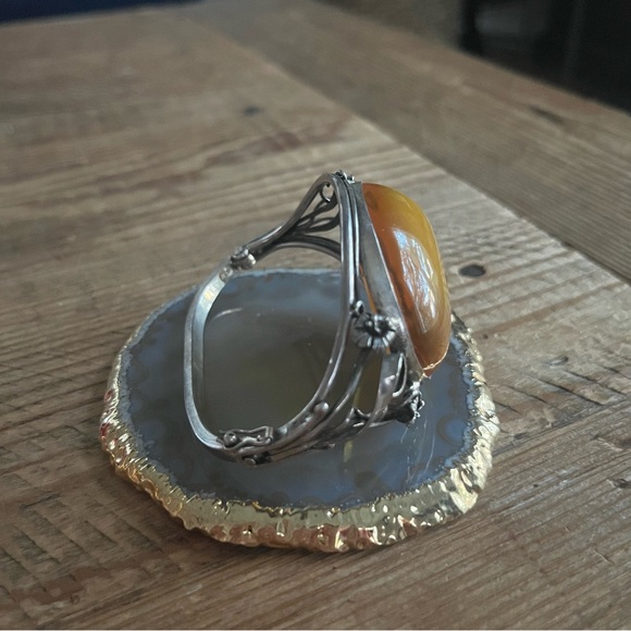 Vintage European Baltic Amber and Sterling Silver Oval Bracelet - One Of A Kind! - Picture 2 of 10